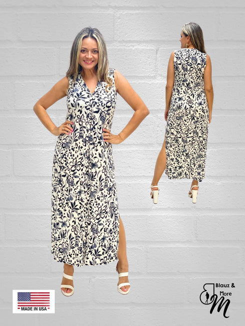 Sheath Silhouette V-Neckline Side Slit Maxi Dress - D052