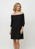 Off Shoulder Flowing Dress with Elastic band Sleeves and Side Pockets- D068