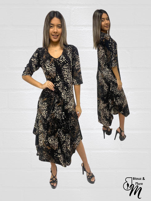 A-line Maxi Dress 3/4th Sleeve -D075