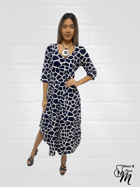 A-line Maxi Dress 3/4th Sleeve -D075