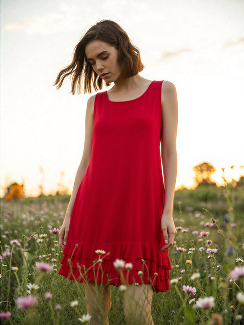 RUFFLE BOTTOM DRESS WITH SIDE SEAM POCKETS - D099