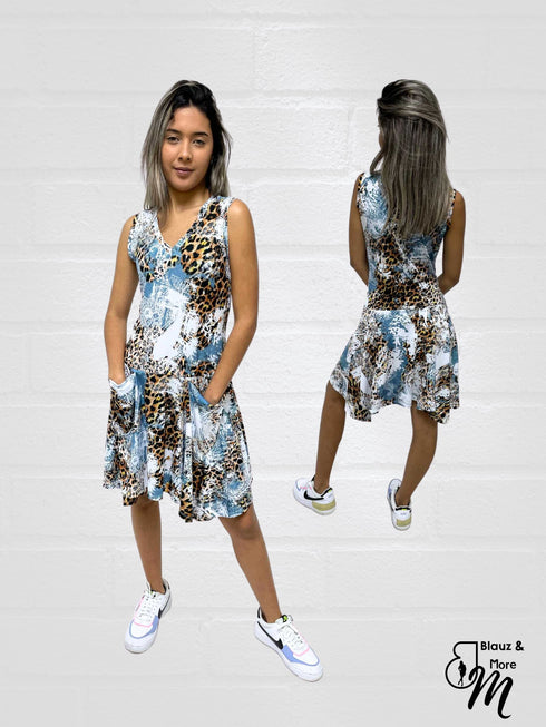 Sleeveless V Neck Midi Dress with Pockets - D104/D2104