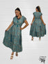 Short Sleeve Round Neck Smocked Waist Tiered Floral Flowy Maxi Dress - D10415