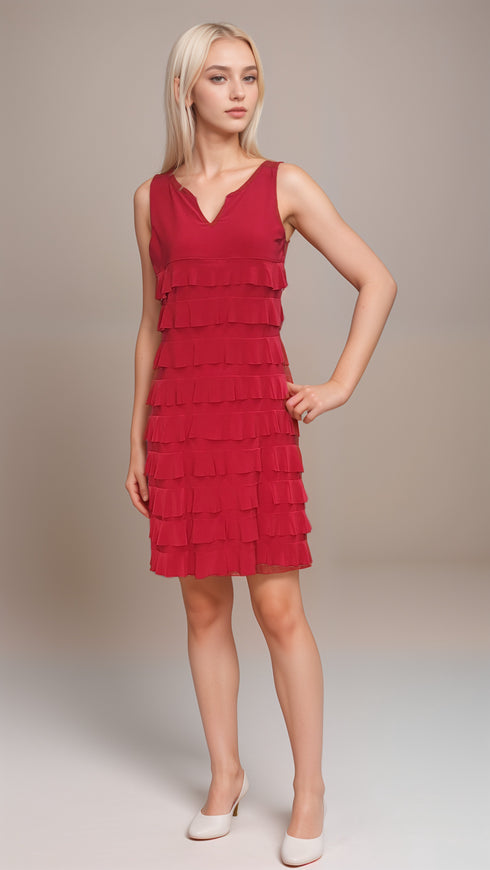 CHACHA Ruffle V Neck Sleeveless Knee length Dress - D107