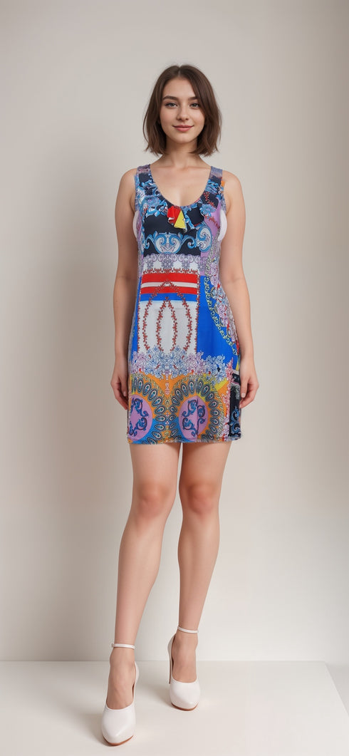 Ruffle Neck Skater Style tank dress with square back and Pocket-D2006