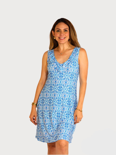 Ruffle Neck Skater Style tank dress with square back and Pocket - D2006