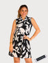 V NECK RUFFLED COLLER SLEEVE LESS DRESS - D2096
