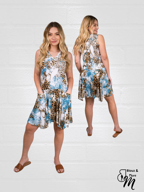 Sleeveless V Neck Midi Dress with Pockets - D2104