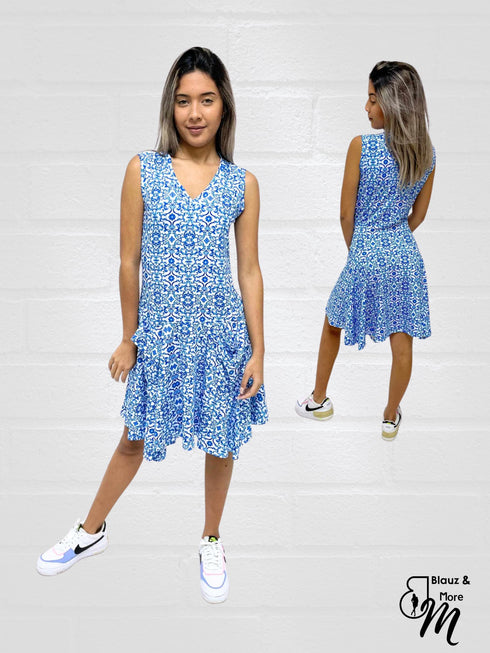 Sleeveless V Neck Midi Dress with Pockets - D2104