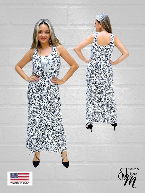 Ruffle Maxi PRINTED Dress Sleeveless - D211