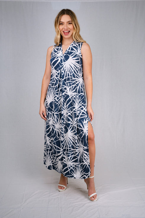 Sheath Silhouette V-Neckline Side Slit Maxi Dress - D052