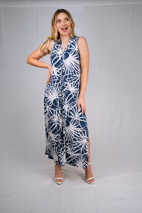 Sheath Silhouette V-Neckline Side Slit Maxi Dress - D052