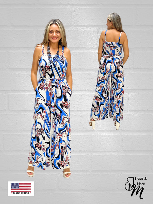 SPAGHETTI STRAP LONG PANT ROMPER JUMP SUIT WITH POCKET - J103