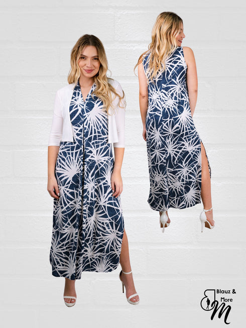 Sheath Silhouette V-Neckline Side Slit Maxi Dress - D052