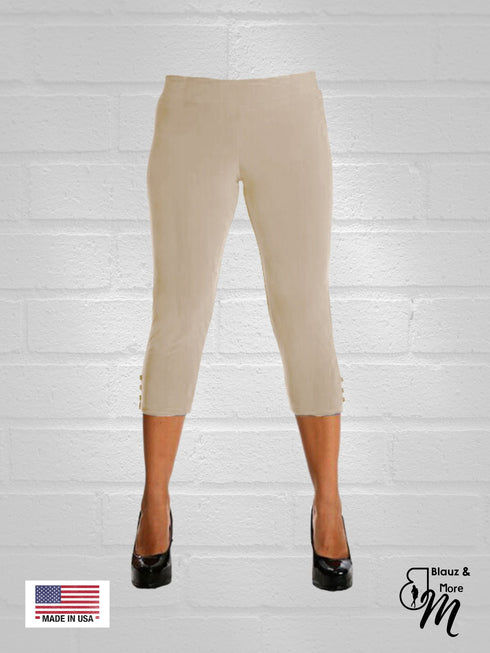 Capri Length soft women's Legging. Three button trim at the leg opening emcees the look - P001