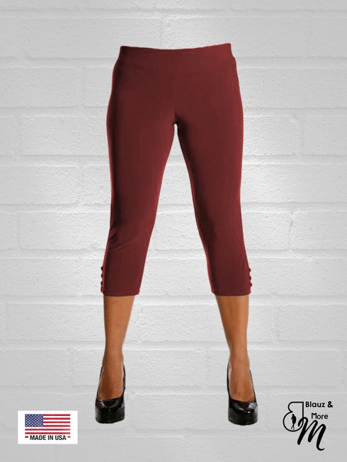 Capri Length soft women's Legging. Three button trim at the leg opening emcees the look - P001