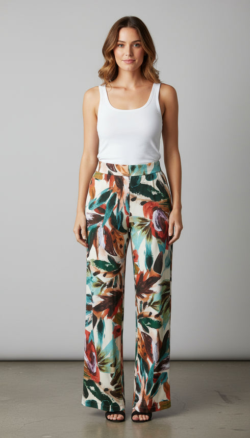 Mid Rise Straight Leg Pull-on Printed Palazzo - P2016