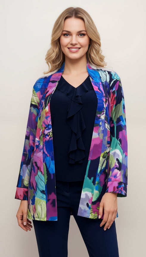 Digital Print Open Front Long Knited Cardigan Bolero Shrug - T2611