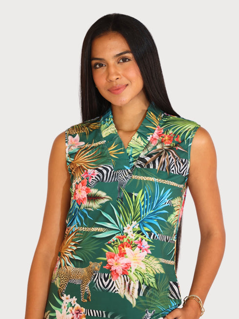 Stand Collar Pleated Frilled Ruffle Sleeveless Top - T2623