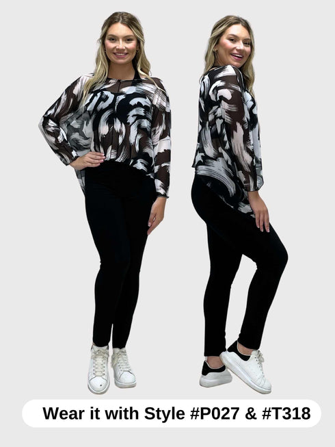 Asymmetrical Mesh See - Through Poncho Top - T2637