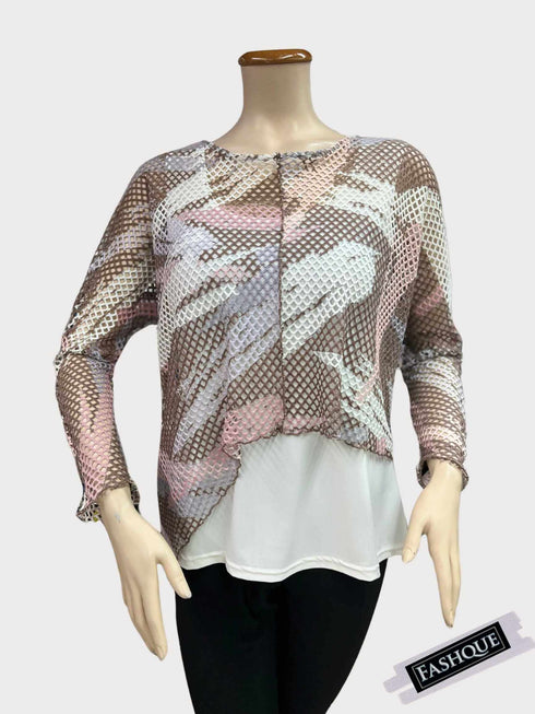 Asymmetrical Mesh See - Through Poncho Top - T2637