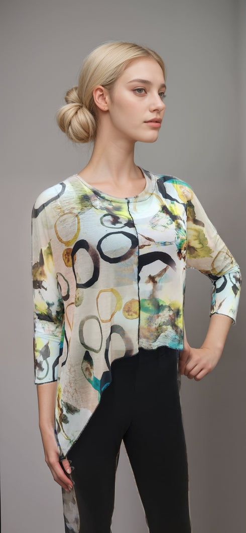 Asymmetrical Mesh See - Through Poncho Top - T2637