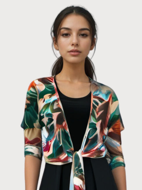 3/4 SLEEVES TIE FRONT BOLERO - T2652