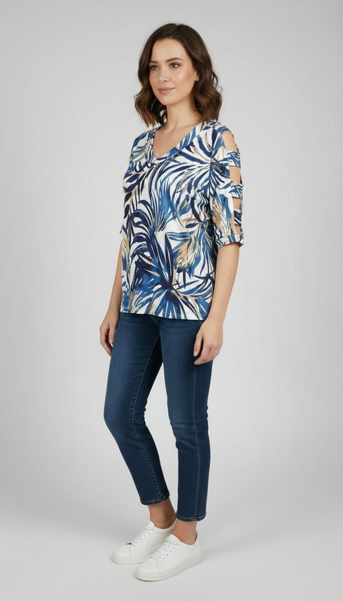 Sleeve V-Neck Top - T2706