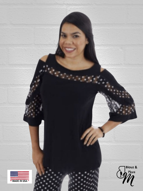 BLACK FRIDAY Cold Shoulder Color Block 3/4 Sleeves Top - T504