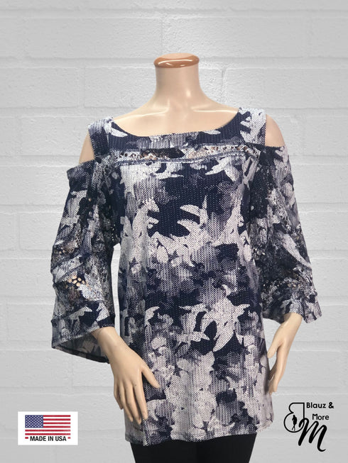 BLACK FRIDAY Cold Shoulder Color Block 3/4 Sleeves Top - T504