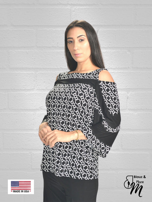 Cold Shoulder Color Block Top-T504