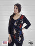 Color Block Plain and Print Combo Scoop Neck 3/4 Sleeve Tunic - T535