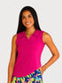 Chic Sleeveless V-Neck Solid Top with Collar - T636