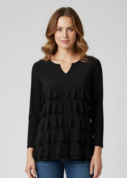 Cut-out V neck 3/4 sleeves Ruffle top T709