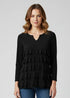 Cut-out V neck 3/4 sleeves Ruffle top T709