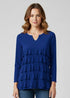 Cut-out V neck 3/4 sleeves Ruffle top T709