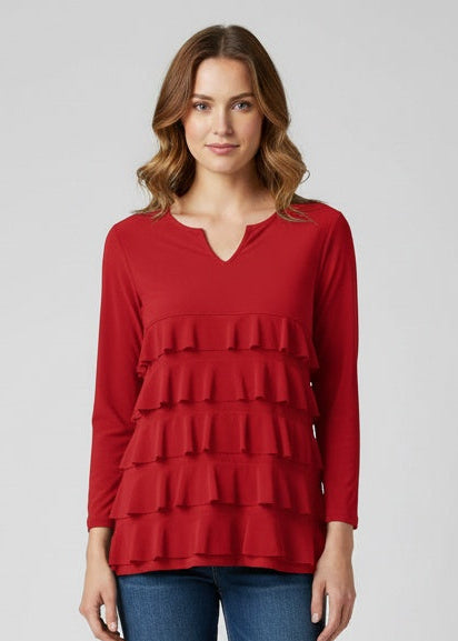 Cut-out V neck 3/4 sleeves Ruffle top T709