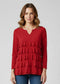 Cut-out V neck 3/4 sleeves Ruffle top T709