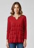 Cut-out V neck 3/4 sleeves Ruffle top T709