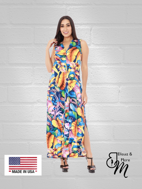 Sheath Silhouette V-Neckline Side Slit Maxi Dress - D052