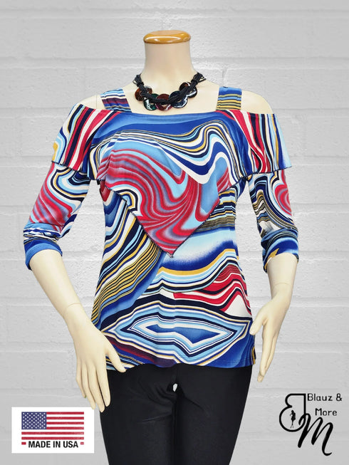 Ruffle Front Cold Shoulder Top - T362