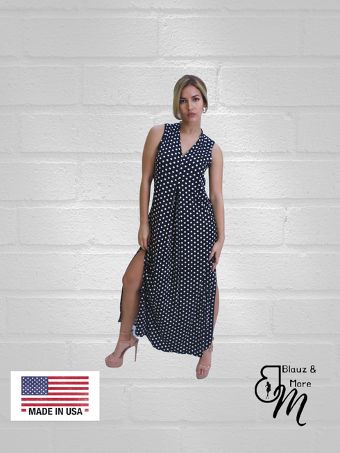 Sheath Silhouette V-Neckline Side Slit Maxi Dress - D052