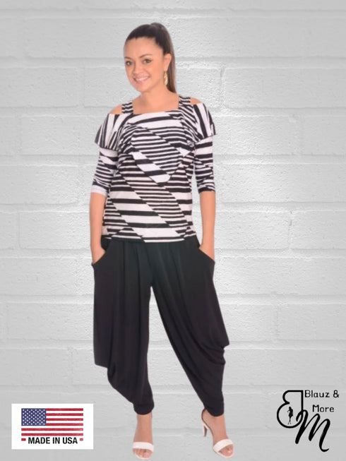 Ruffle Front Cold Shoulder Top - T362