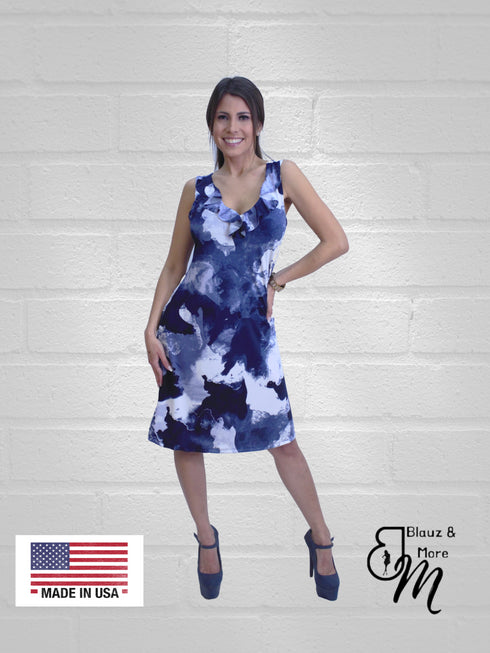 Ruffle Neck Skater Style tank dress with square back and Pocket-D006