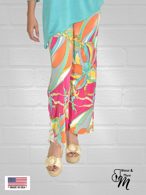 Mid Rise Straight Leg Pull-on Palazzo PRINTED- P017