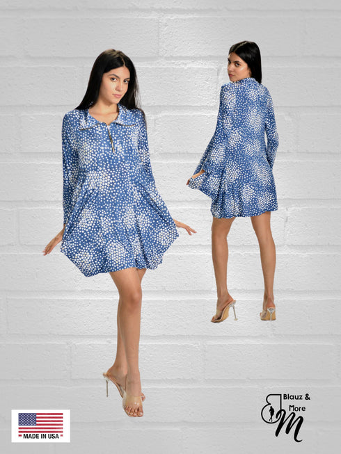 Tunic Long Sleeves Kangaroo Pocket Zipper Front Tunic/Dress