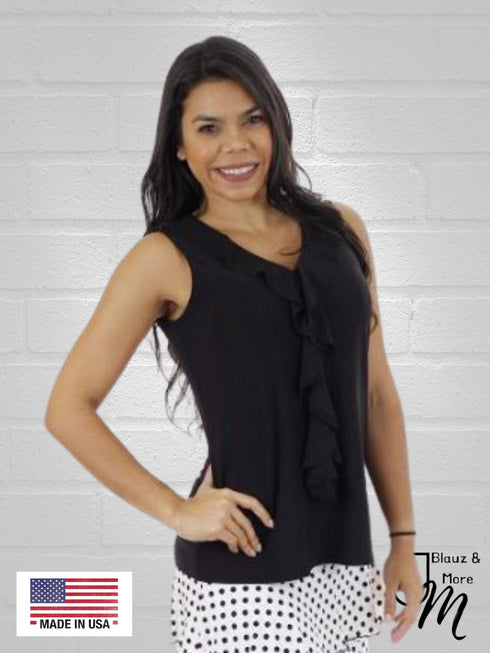 V neck Ruffle front sleeveless Top - T033