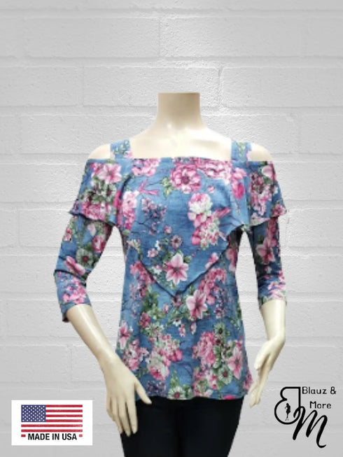 Ruffle Front Cold Shoulder Top - T362