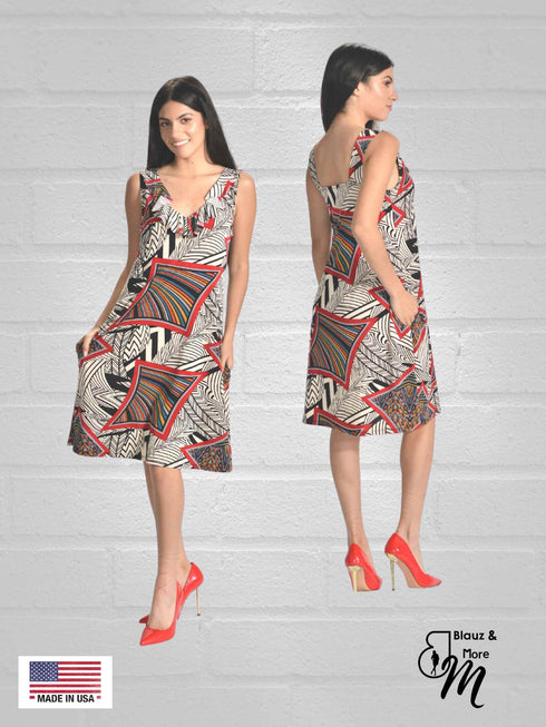 Ruffle Neck Skater Style tank dress with square back and Pocket-D006