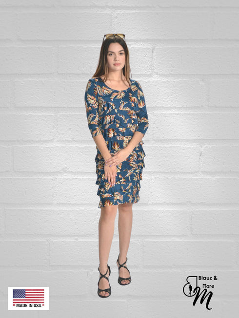 Women's Ruffle Dress 3/4 Sleeve - D049